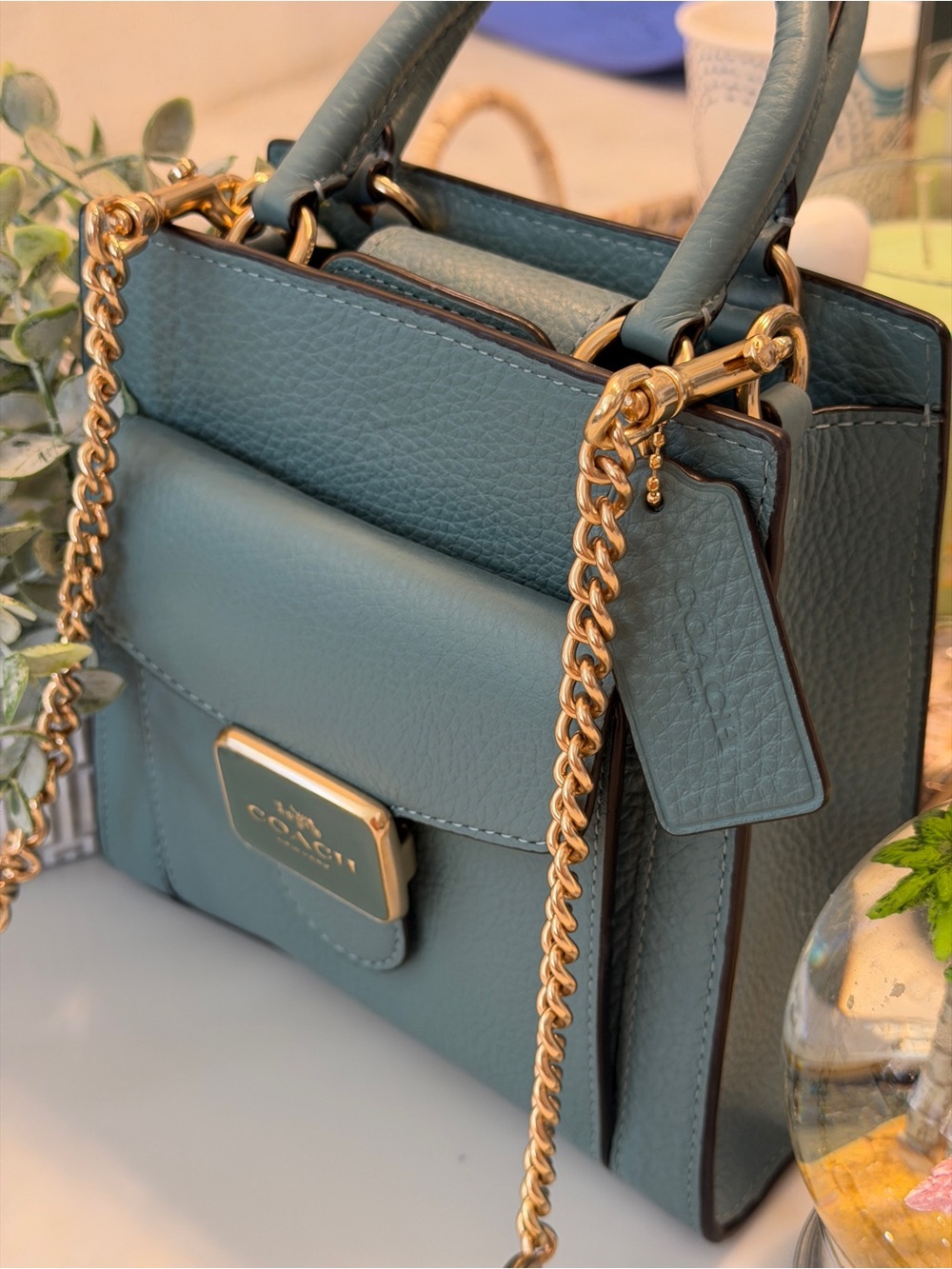 Coach Teal Leather Satchel with Gold Hardware - Picture 10 of 16
